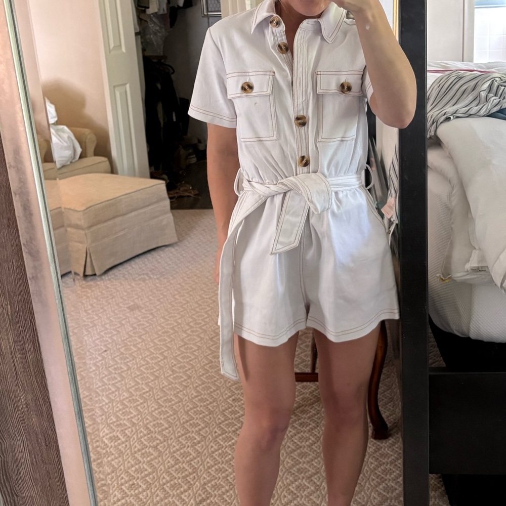 Charlie Holiday White Button-Up Romper